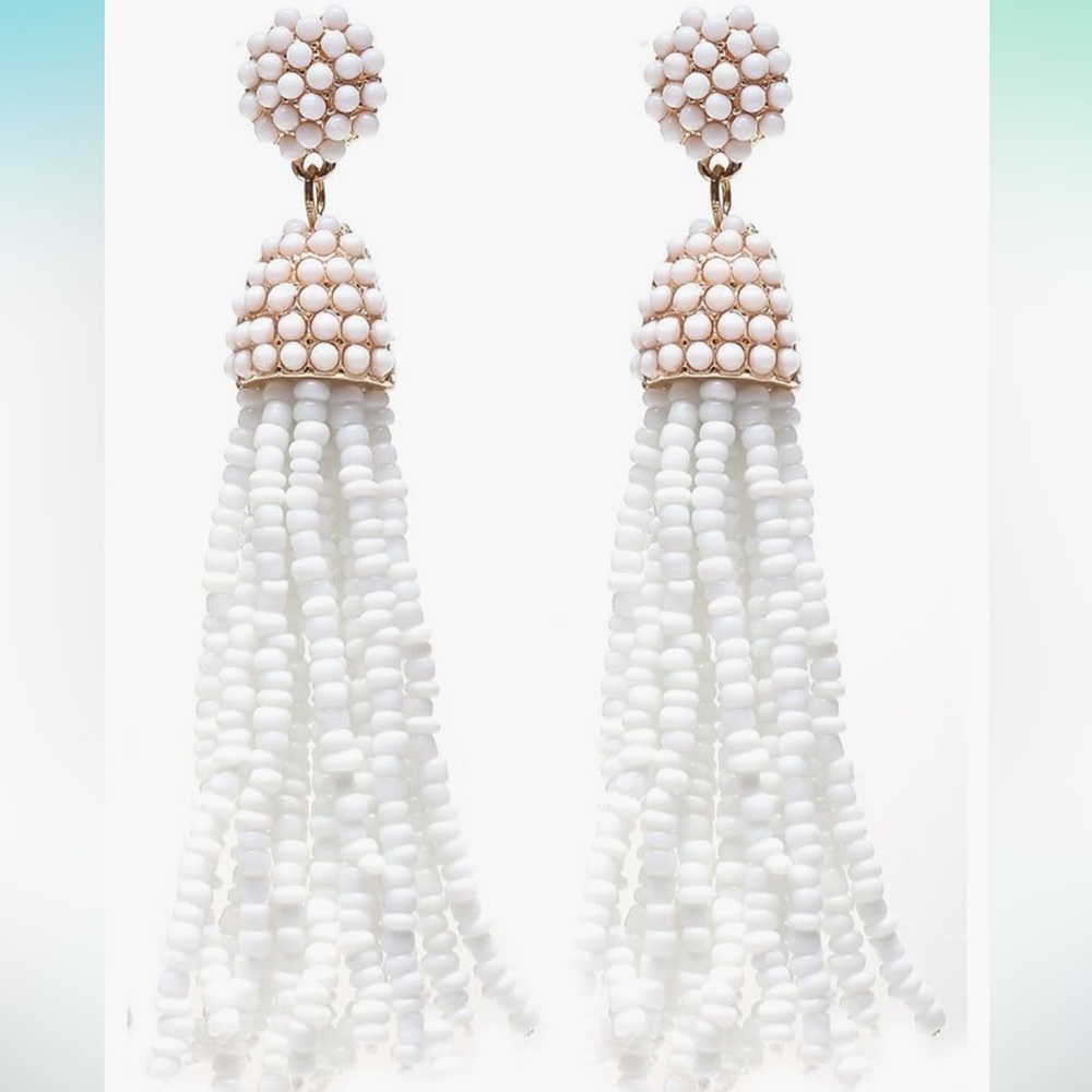 White Beaded Dangling Earrings